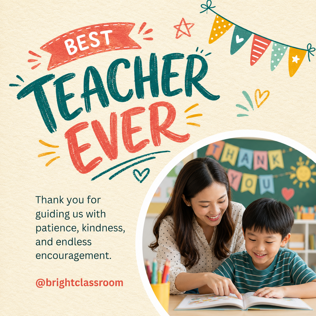 Blue Navy Simple Happy Teacher's Day Instagram Post