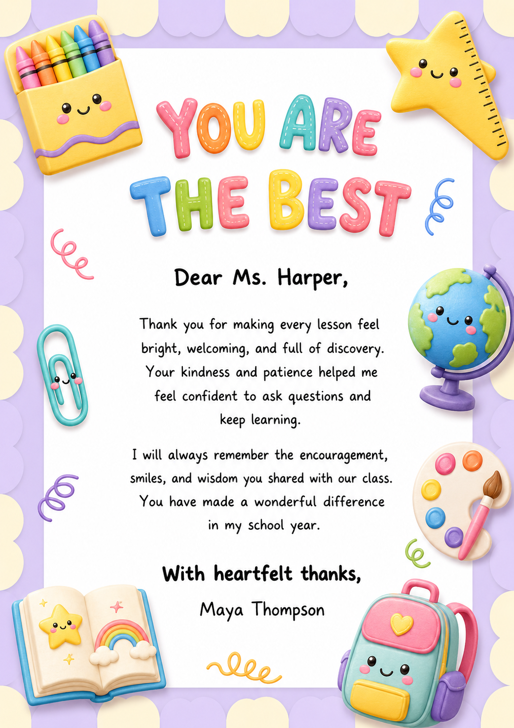 Colorful 3D Illustrated Teacher Appreciation Letter