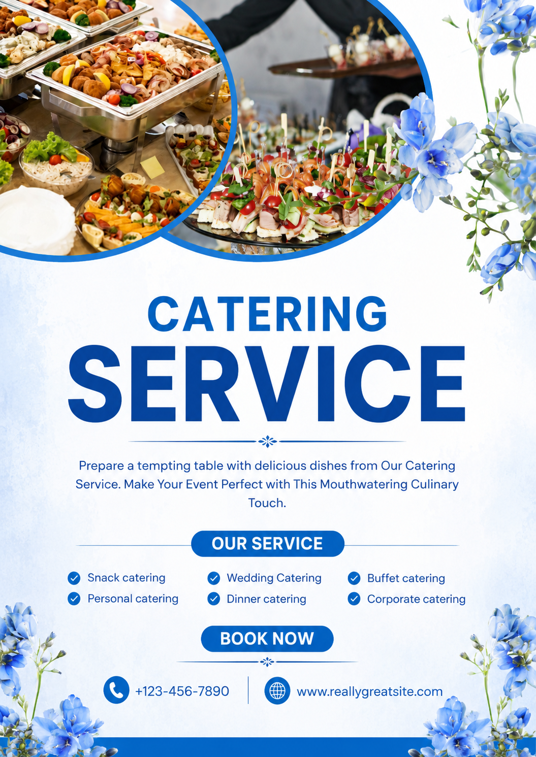 Cream and Brown Floral Catering Service Poster