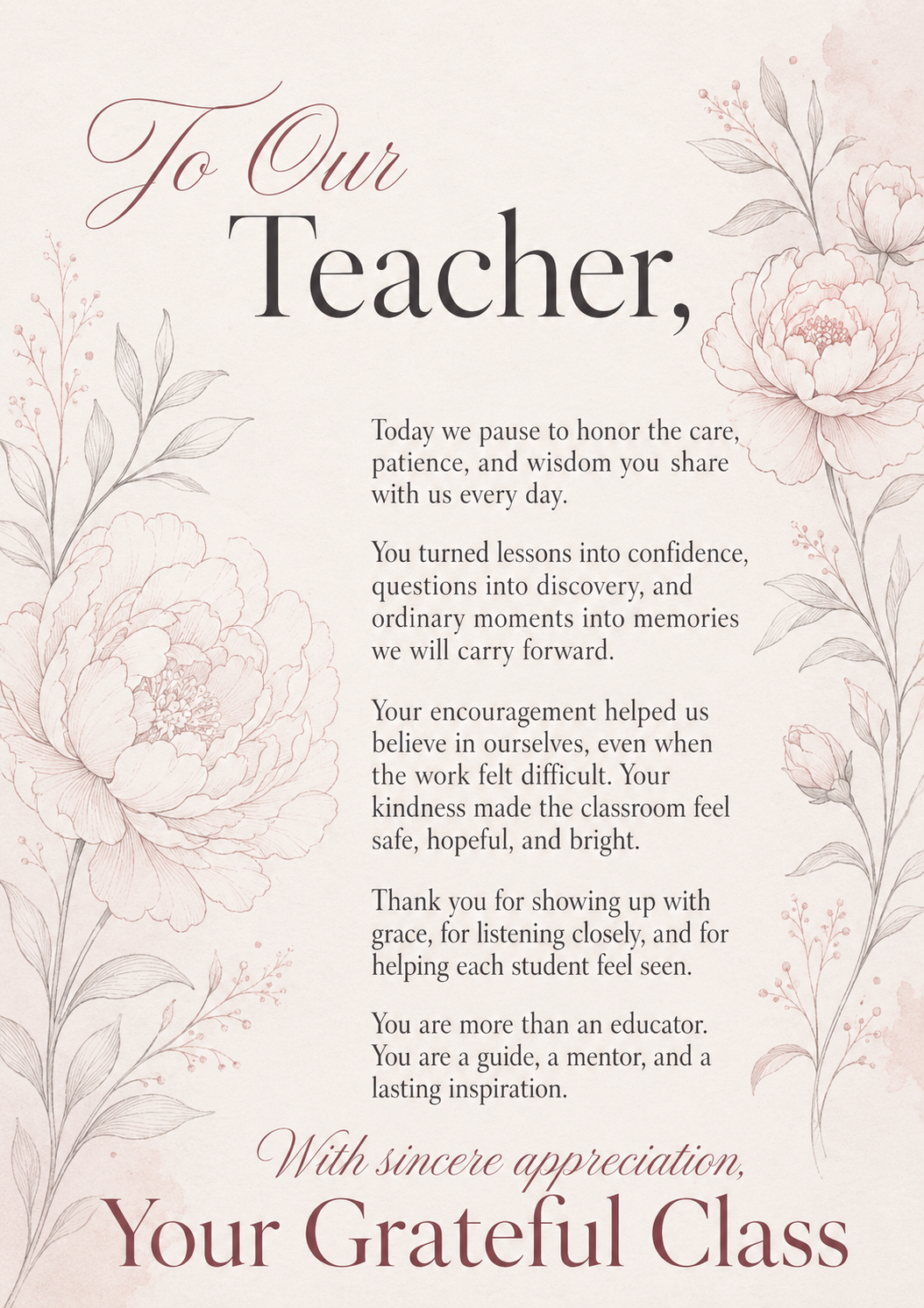 Green and Beige Modern Luxury Teacher Day Letter