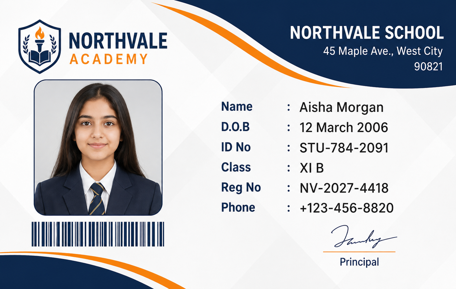 Green and White Modern Student Id Card
