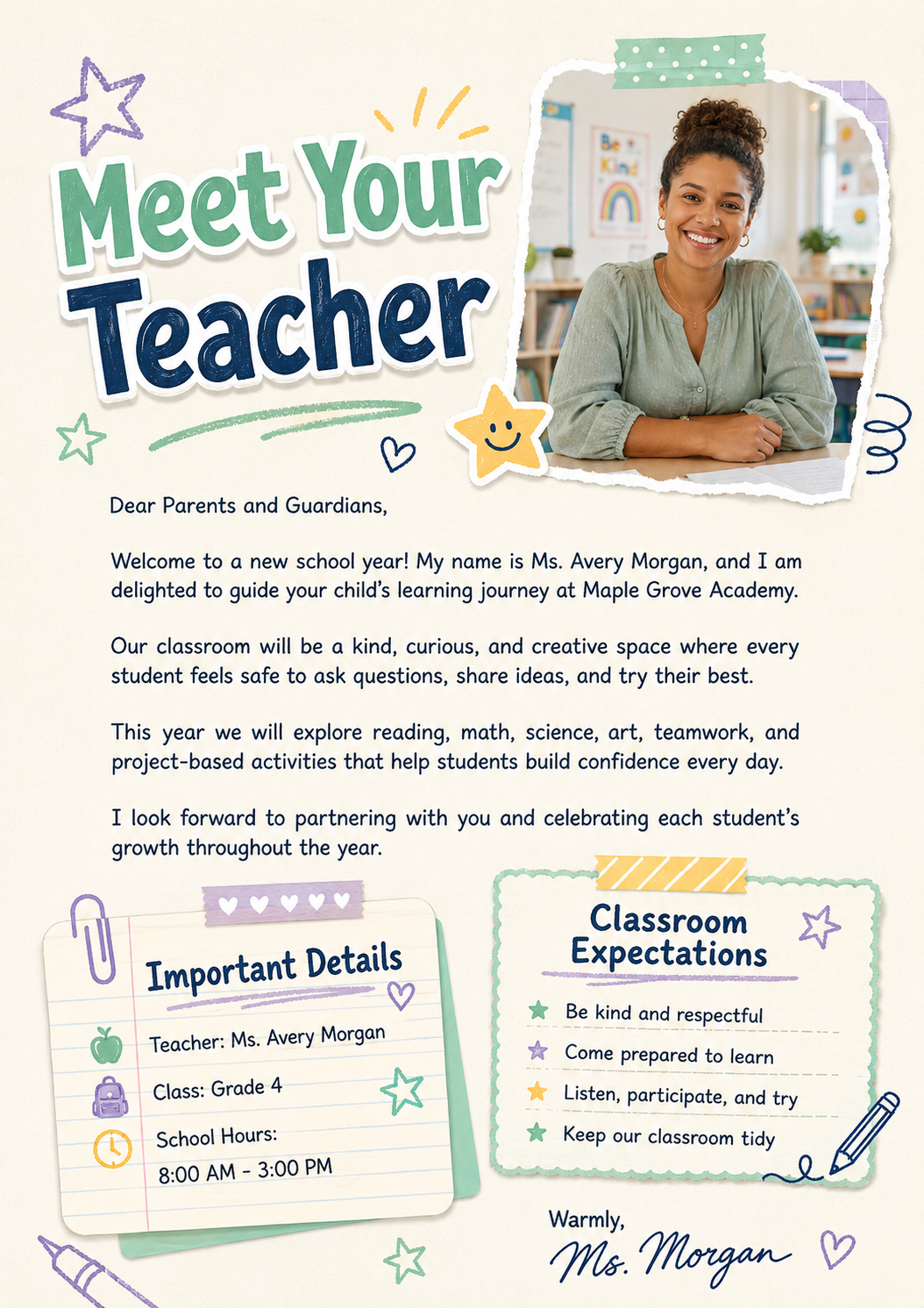 Pink Orange and Brown Modern Meet the Teacher Letter