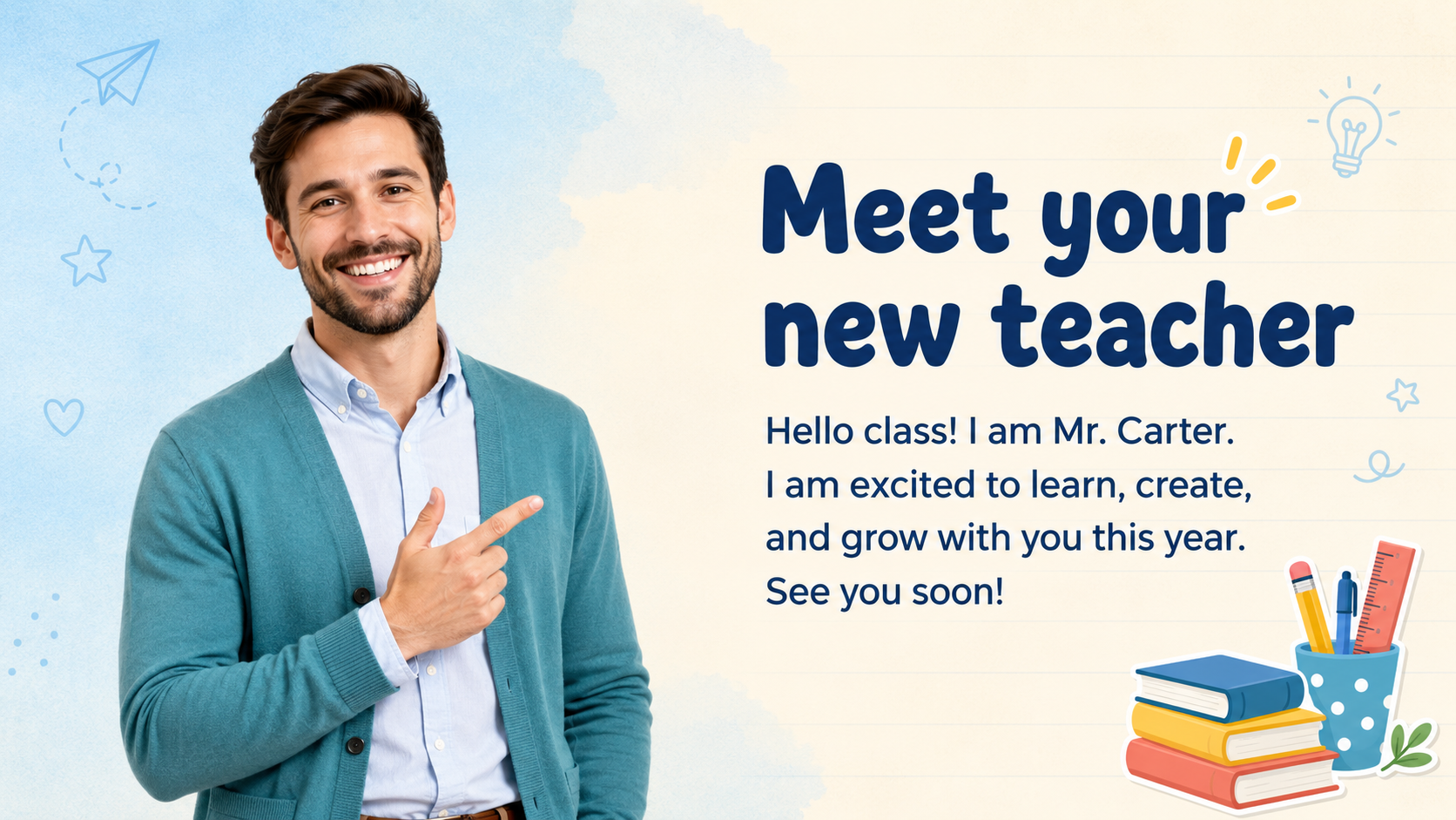 Purple and Peach Meet the Teacher Back to School Presentation
