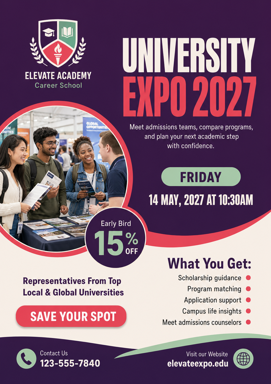 White And Dark Teal Modern College Fair Poster