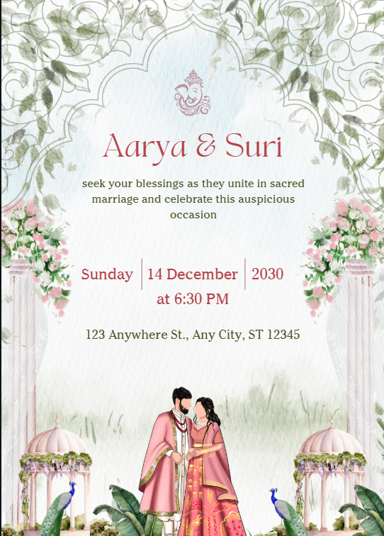 Pink And White Elegant Wedding Invitation — A set of Canva templates for a pink and white wedding invitation, designed for couples planning an elegant ceremony. Inc