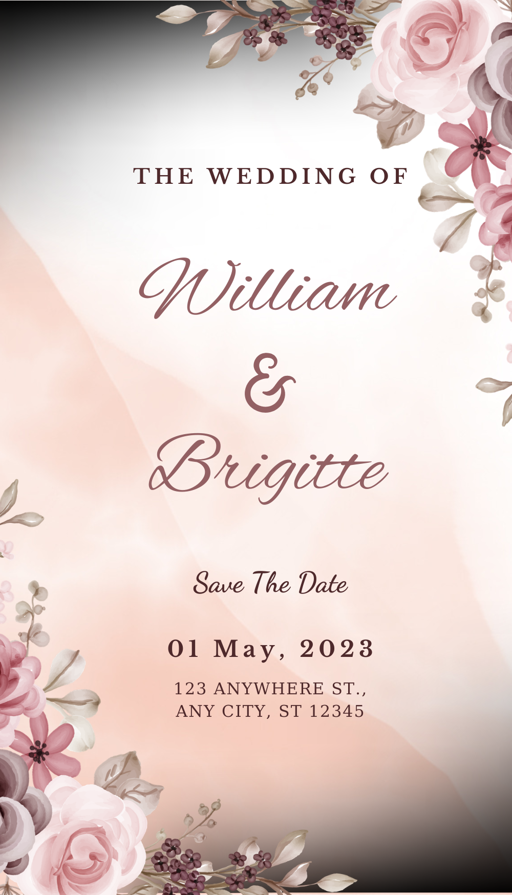 Pastel Flower Wedding Virtual Invitation — A set of Canva templates for a pastel flower-themed wedding virtual invitation, designed for couples planning a soft, ro