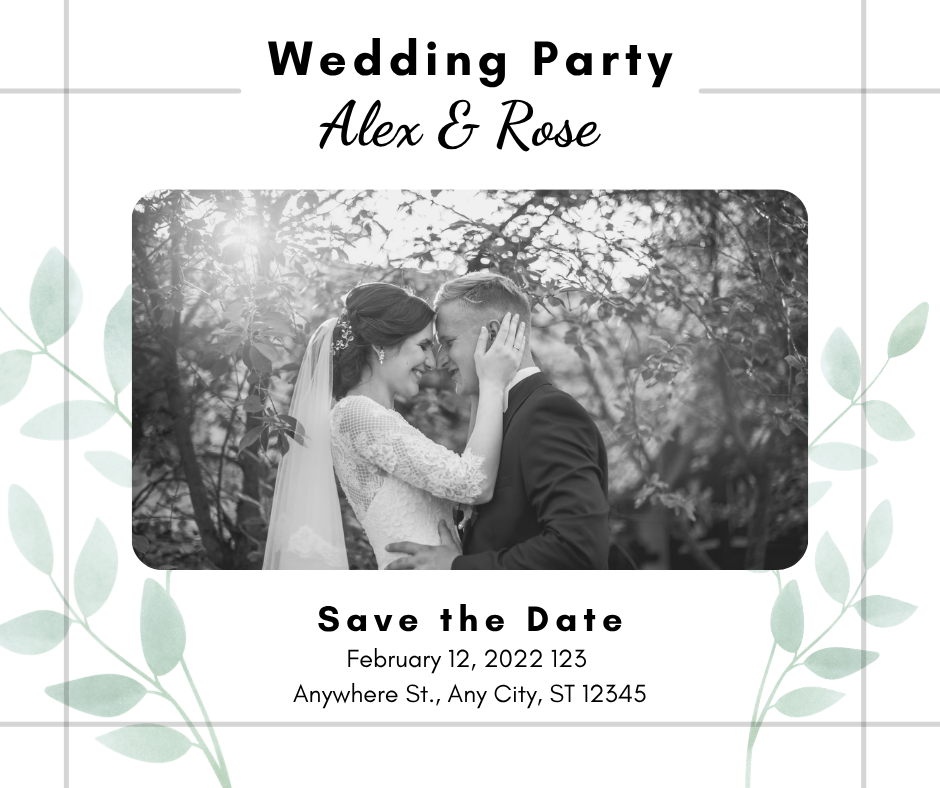 Wedding Party Facebook Post — A set of Canva templates for creating Facebook posts about wedding parties, designed for engaged couples or wedding plan