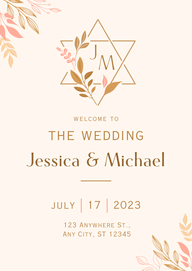 Pastel Botanical Jewish Wedding Invitation — A Canva template pack for Jewish wedding invitations featuring pastel botanical designs. Ideal for couples seeking a sof