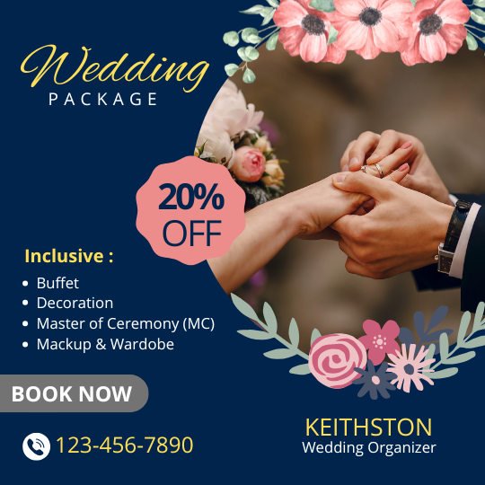 Pink and Blue Flower Patterns Wedding Organizer Instagram Post — A set of Canva templates for wedding organizers, featuring pink and blue floral patterns on Instagram posts. Designed fo