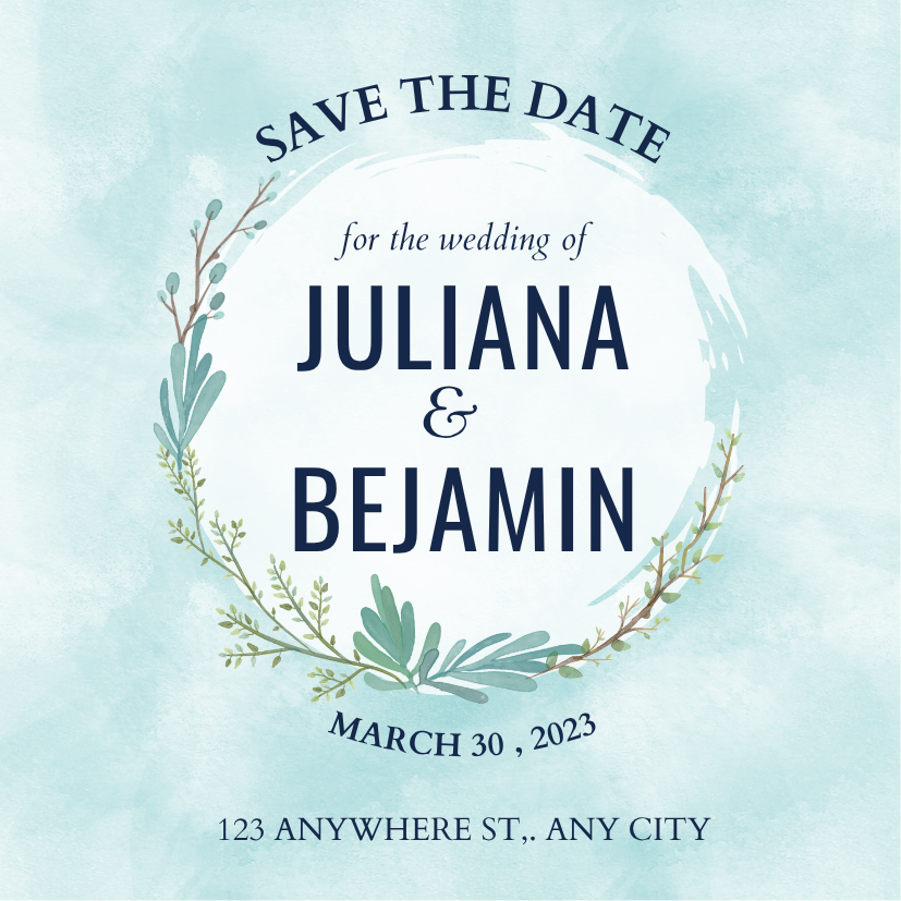 Light Blue Watercolor Rustic Wedding Invitation — A set of Canva templates for a wedding invitation with a light blue watercolor and rustic theme. Designed for couples pl