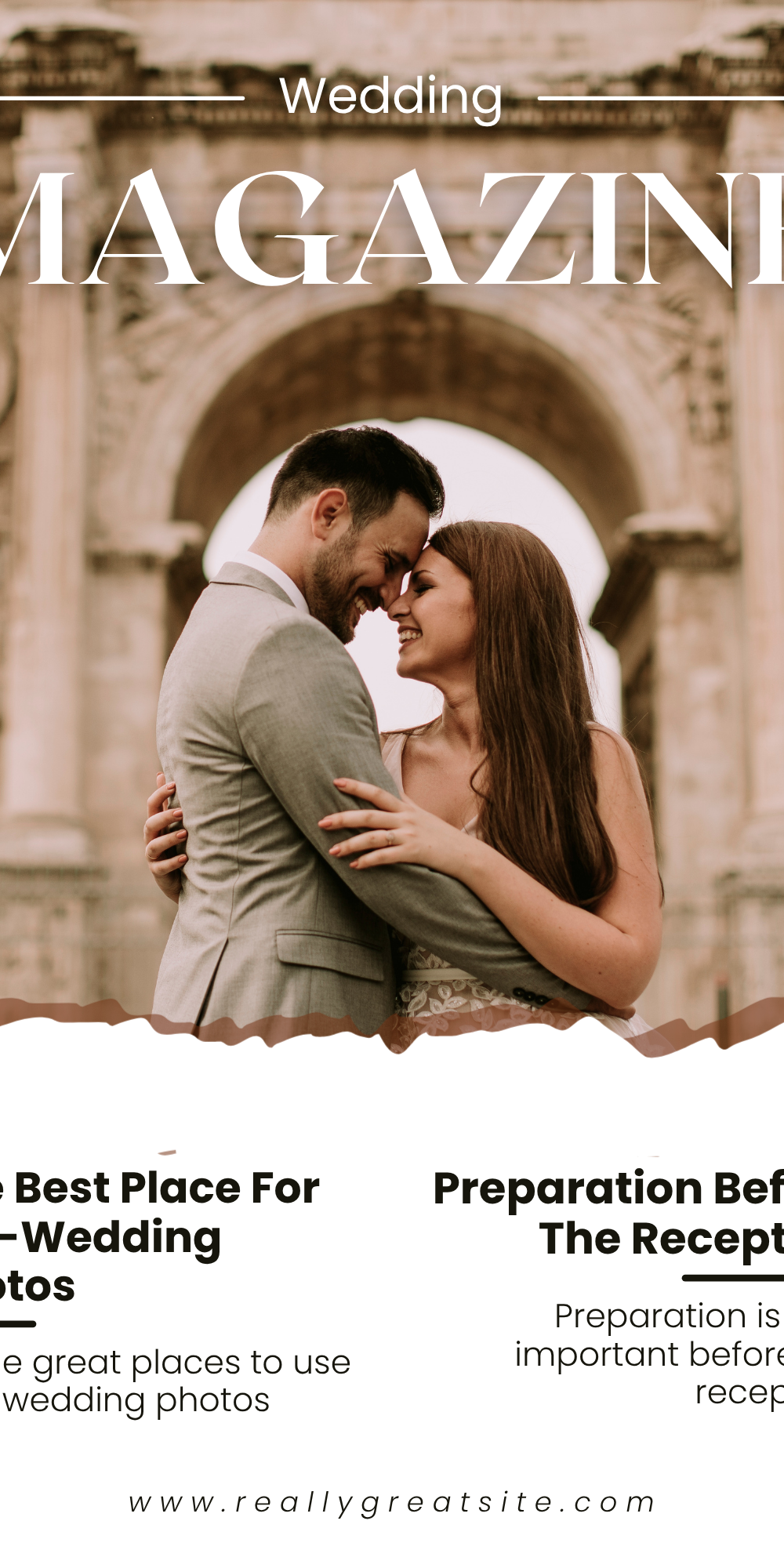 Brown Modern Wedding Magazine — A Canva template pack for creating a modern wedding magazine with a brown color scheme, ideal for couples or planners de