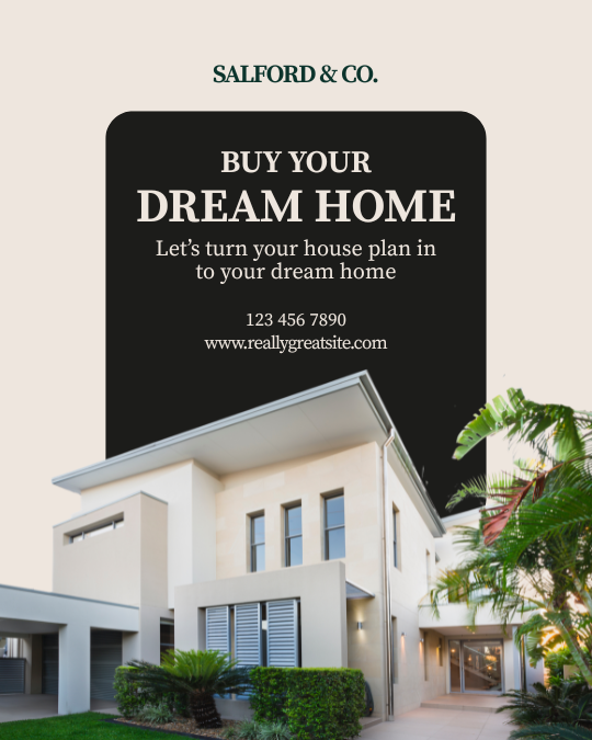 Black and White Simple Dream Home Instagram Post — A set of Instagram post templates for real estate agents, featuring a clean black and white design to showcase dream hom