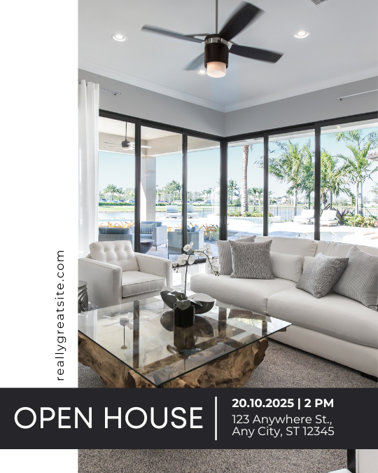 Black and White Open House Instagram Post — A set of Canva templates for real estate agents to promote open houses on Instagram. The black and white design suits mo