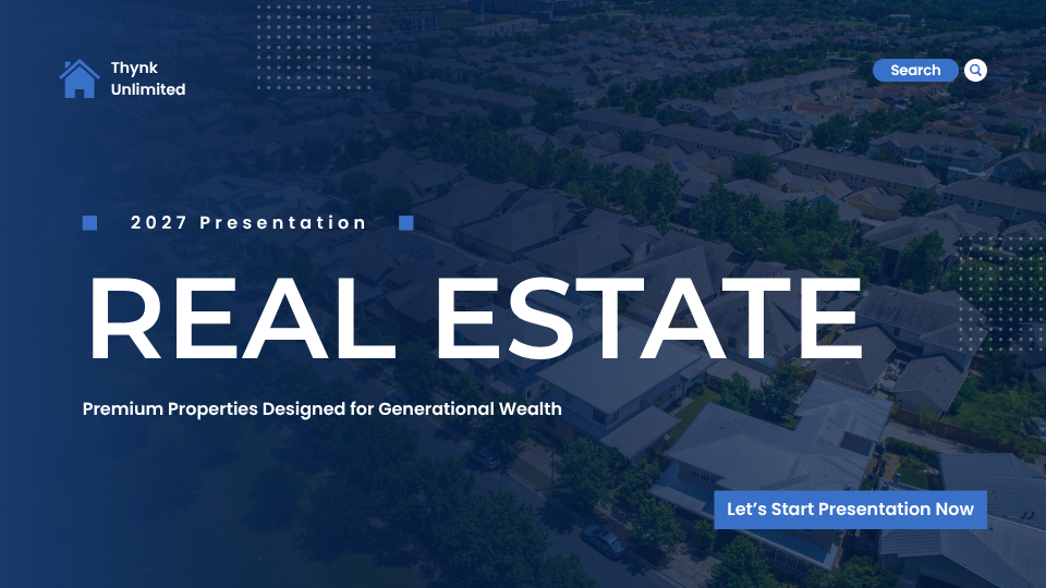 Blue White Modern Real Estate Presentation — A set of modern Canva templates for real estate professionals, featuring a clean blue and white design. Ideal for creati