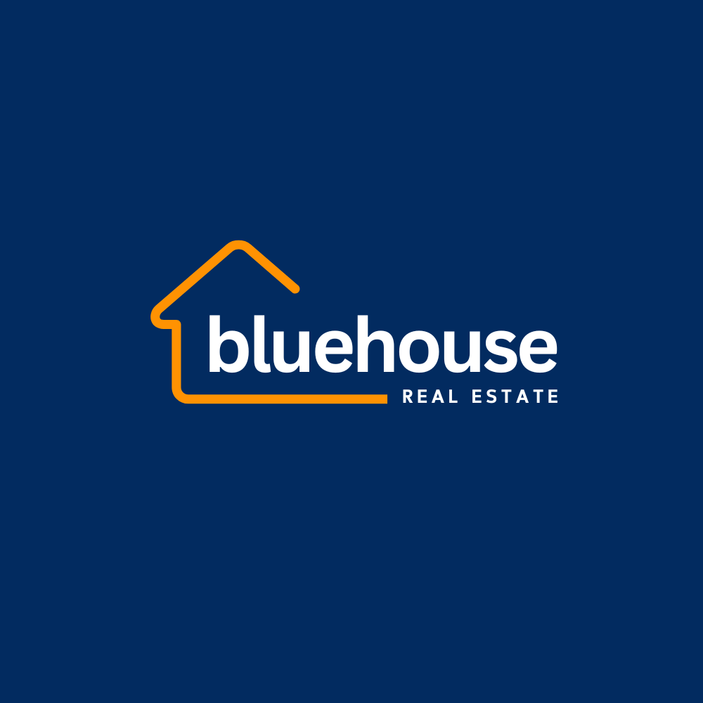 Blue Orange Modern Illustration House Professional Real Estate Logo — A set of Canva templates for creating a professional real estate logo with a modern illustration style in blue and orang