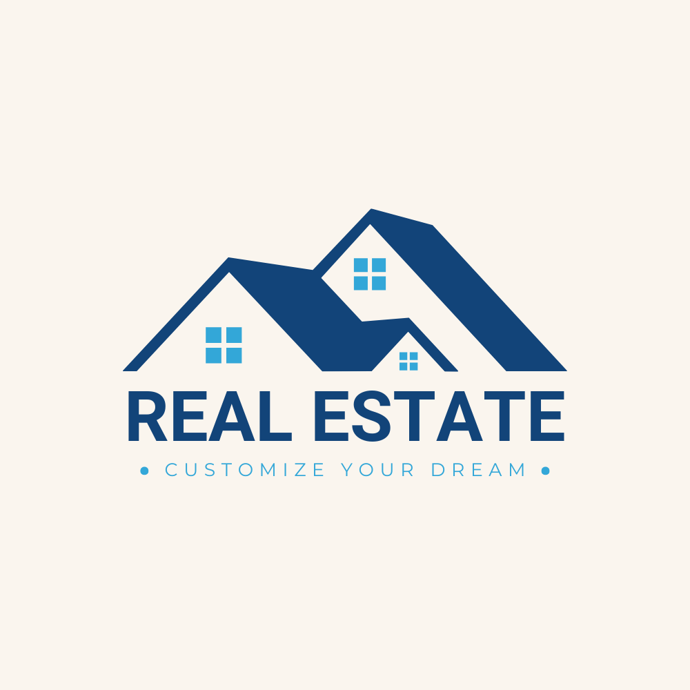 Blue and White Modern Real Estate Logo — A set of Canva templates for creating a modern real estate logo in blue and white. Designed for real estate agents or ag