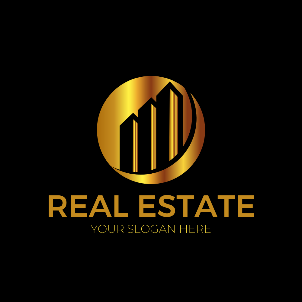Black Golden Modern Real Estate Logo — A Canva template pack for creating modern real estate logos with a black and gold color scheme, designed for real estate
