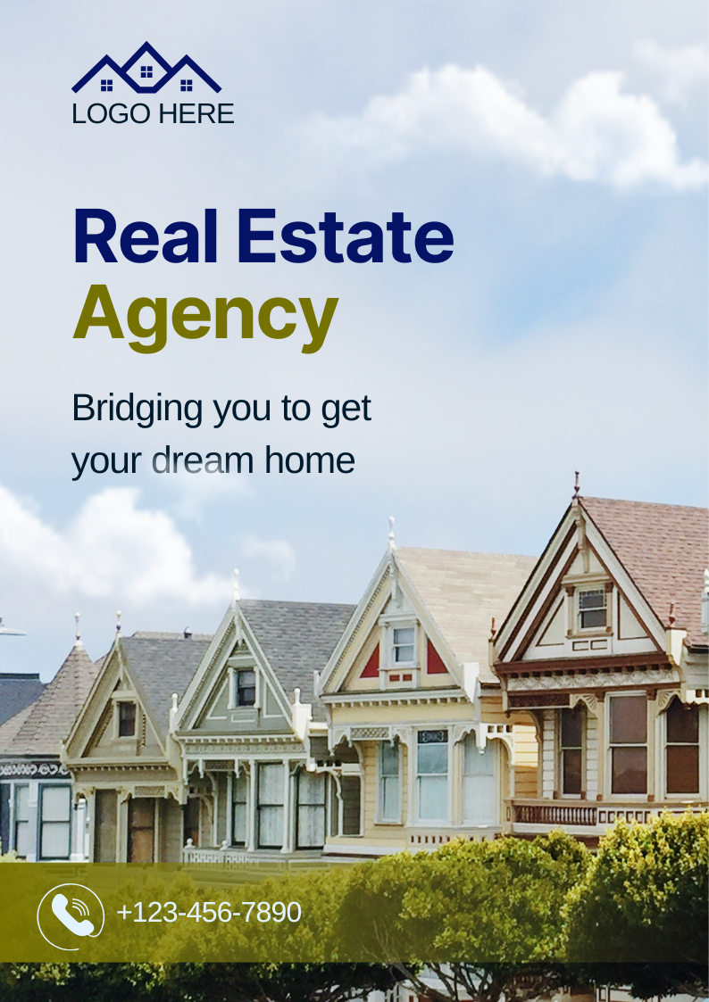 Blue And Green Modern Real Estate Agency Poster — A set of Canva templates for real estate agents to create modern posters with a blue and green color scheme, suitable fo