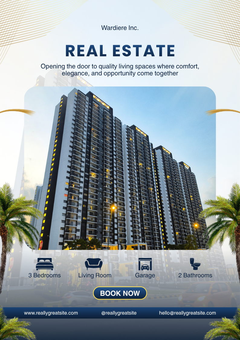 Blue and White Modern Real Estate Poster — A set of Canva templates for creating modern real estate posters in blue and white. Designed for agents and brokers to s