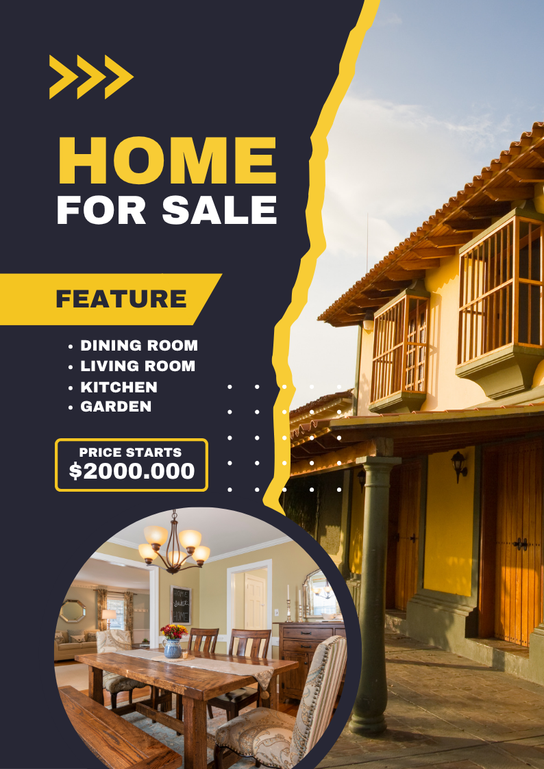 Yellow Modern Real Estate (Poster) — A set of Canva poster templates with a yellow modern design, tailored for real estate agents to showcase property listin