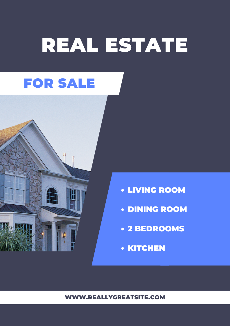 Blue Modern Real Estate For Sale (Poster) — A set of Canva poster templates for real estate agents. Features a blue modern design to showcase property listings.