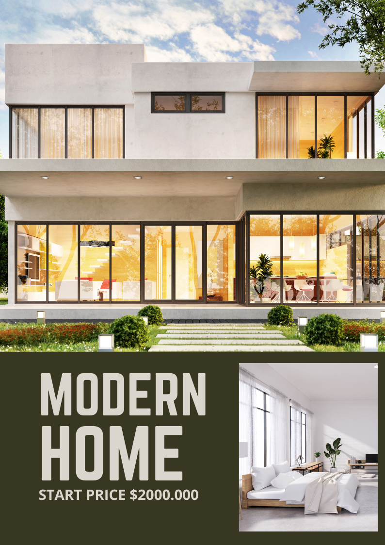 Green Modern Real Estate Poster — A set of Canva templates for creating modern real estate posters with a green theme, suitable for agents and brokers pro