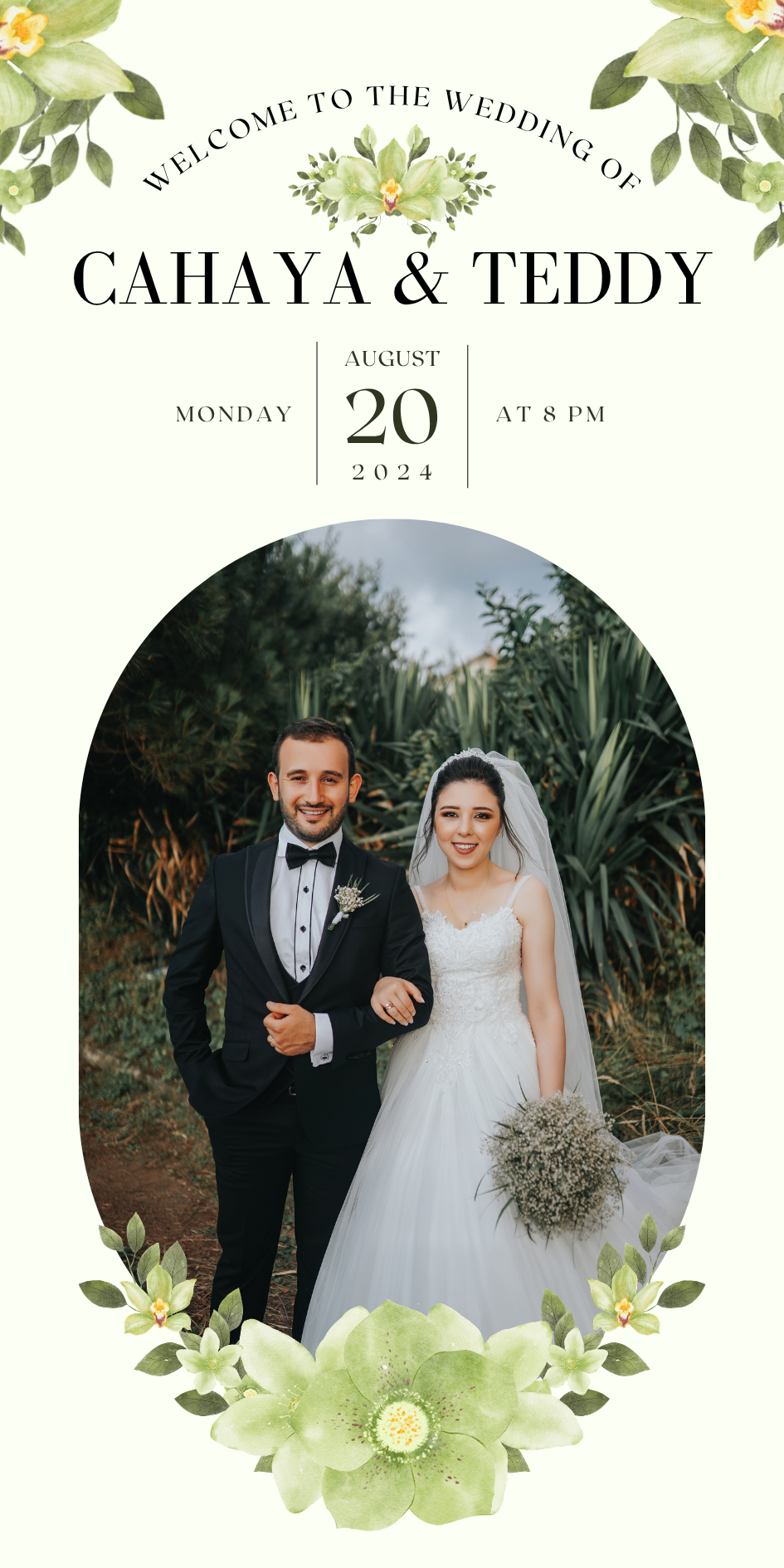 Green Modern Flower Wedding Banner — A set of Canva templates for wedding banners featuring a green and modern floral design. Ideal for couples planning a co
