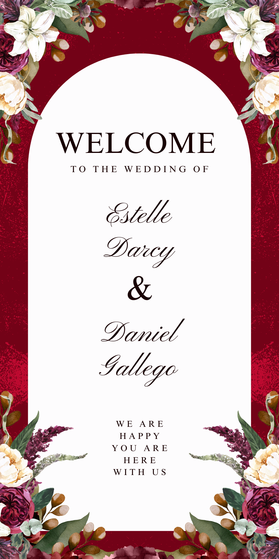 Red White Classic Floral Watercolor Wedding Banner — A Canva template pack with red and white floral watercolor designs for wedding banners, ideal for couples planning a cla