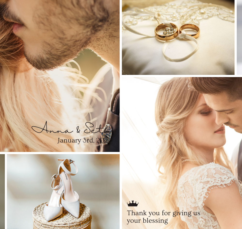 Wedding photo college (Banner (Landscape)) — A Canva template pack for wedding photo collages in landscape banner format, designed for couples creating save-the-date