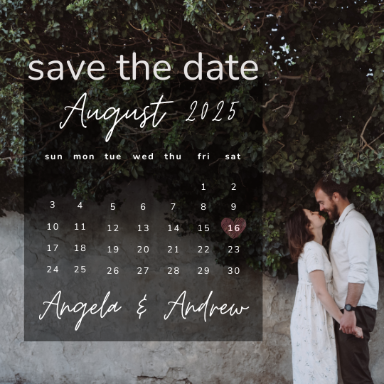 Black White Photo Save the Date Instagram Post — A Canva template pack for creating a save-the-date Instagram post in a black-and-white photo style, designed for couples