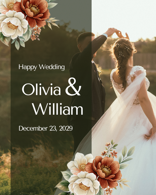 Green and White Simple Minimalist Floral Illustrative Nature Wedding Instagram Post — A set of Canva templates for wedding Instagram posts, featuring green and white minimalist floral illustrations. Designe