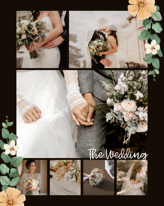 Brown Floral Elegant Wedding Instagram Post — A set of Canva templates for wedding Instagram posts, featuring brown floral designs. Ideal for couples or planners seek