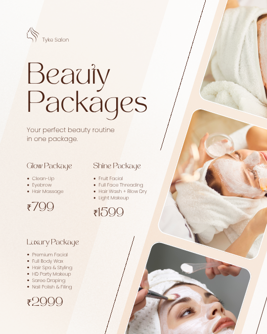 Beige and Brown Elegant Beauty Salon Packages and Pricing Instagram Post — A set of Canva templates for beauty salon Instagram posts, featuring beige and brown elegant designs to showcase package