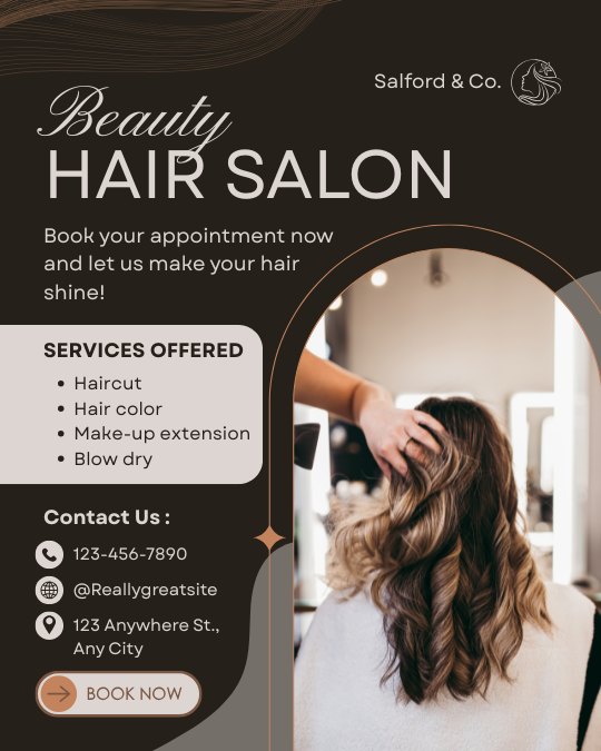 Brown Neutral Elegant Hair Salon Instagram Post — A set of Canva templates for hair salons, featuring brown neutral elegant designs for Instagram posts. Ideal for beauty 