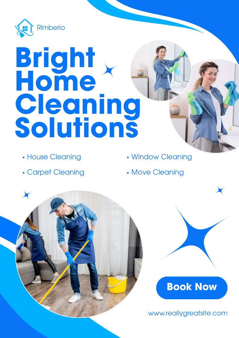 Blue and White Modern Cleaning Service Poster — A Canva template pack for carpet cleaning businesses, featuring a blue and white modern poster design to promote service