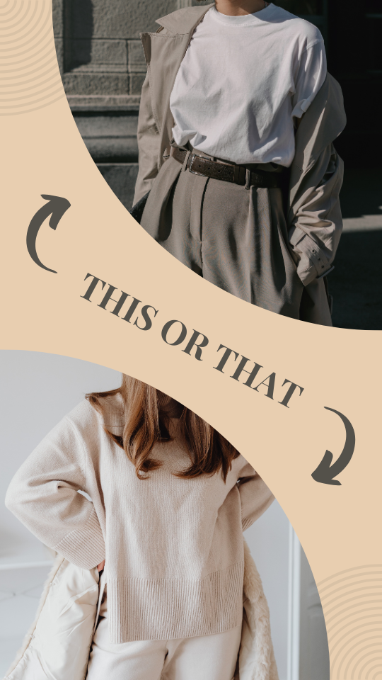 Beige Minimalist This Or That Instagram Story — A set of Canva templates for Instagram Stories, featuring a beige minimalist 'This or That' design. Ideal for influencer