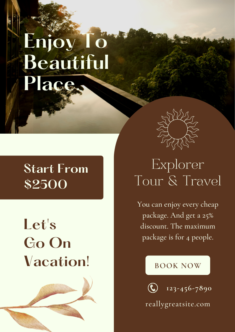 Brown Enjoy To Beautiful Place Poster — A Canva template pack for creating a poster titled 'Brown Enjoy To Beautiful Place.' Designed for users seeking a warm,