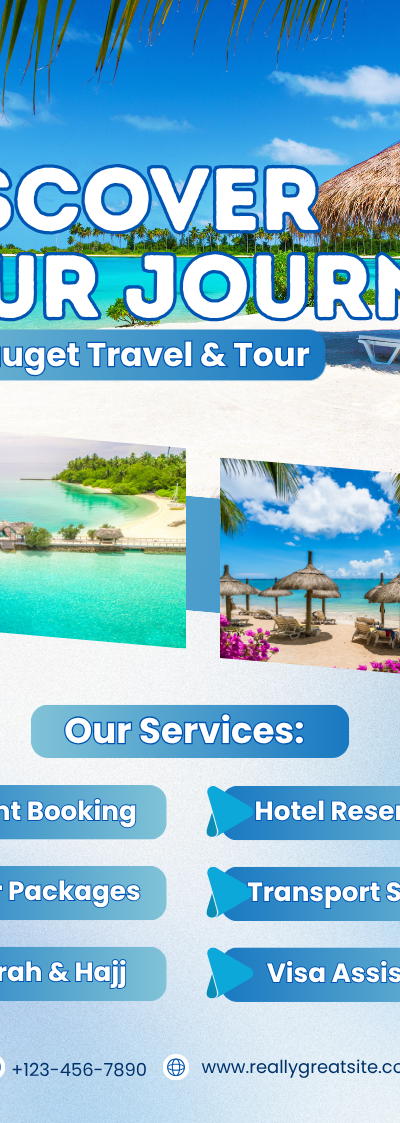 Blue and White Modern Travel Agency Brochure Poster A3