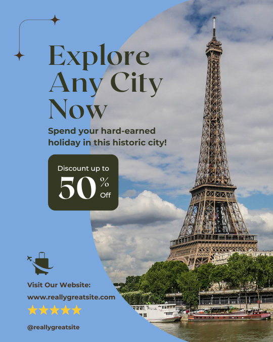 Blue Modern Photocentric Explore Travel Promotion Instagram Post — A set of Canva templates for creating Instagram posts promoting travel. Designed for travel agencies or influencers seek