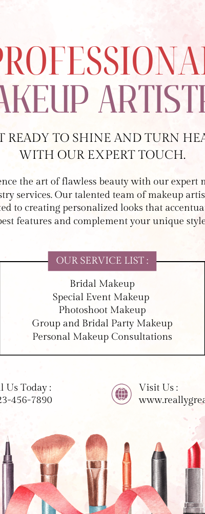 White And Pink Watercolor Makeup Artistry Flyer