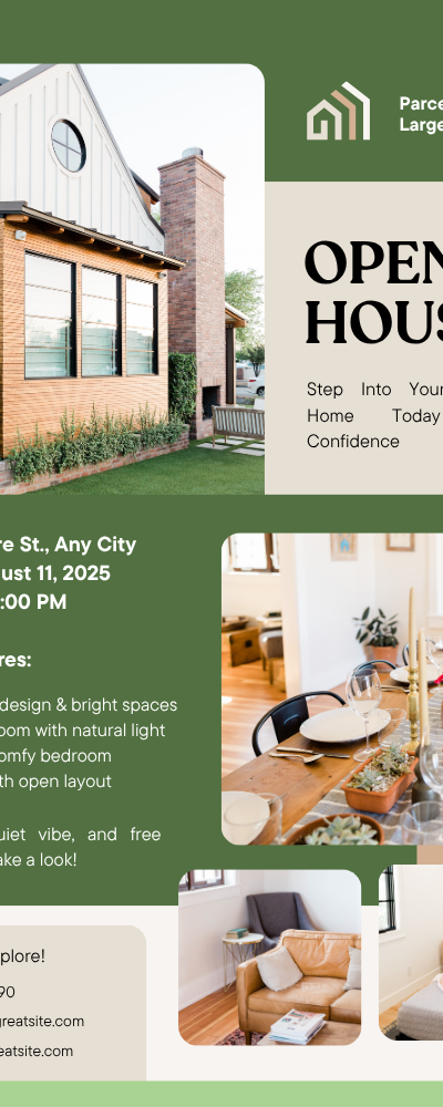 Green and Beige Modern Minimalist Open House Flyer