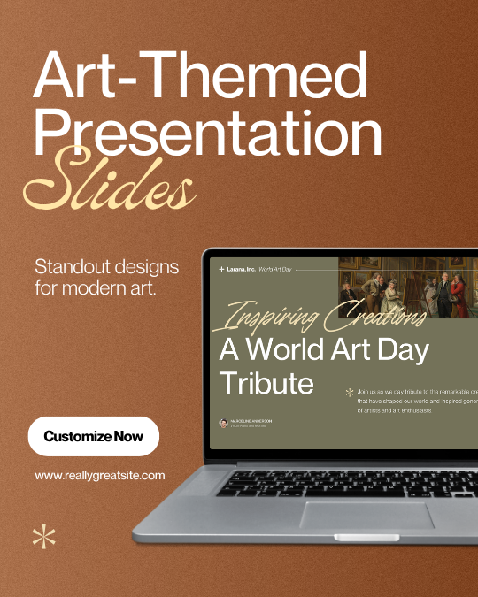 Brown and White Classic Presentation Laptop Mockup Instagram Post — A set of Canva templates for creating classic brown and white presentation slides, including a laptop mockup and Instagr