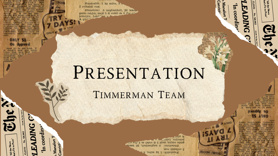 Brown Vintage Paper Torn History Project Presentation — A set of Canva presentation slides with a brown, vintage, torn-paper aesthetic. Designed for students or educators creat