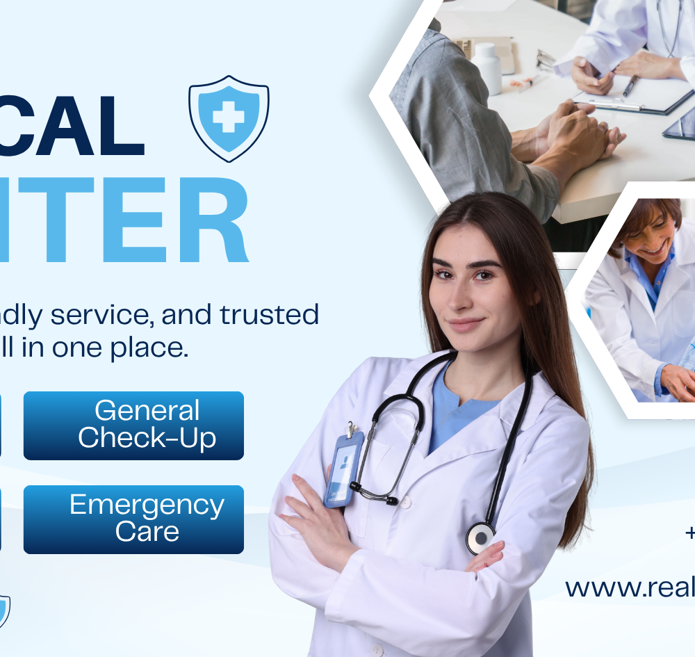 Blue and White Modern Medical Center Banner — A set of Canva templates for creating banners for medical centers, clinics, or healthcare facilities. Designed in a blue