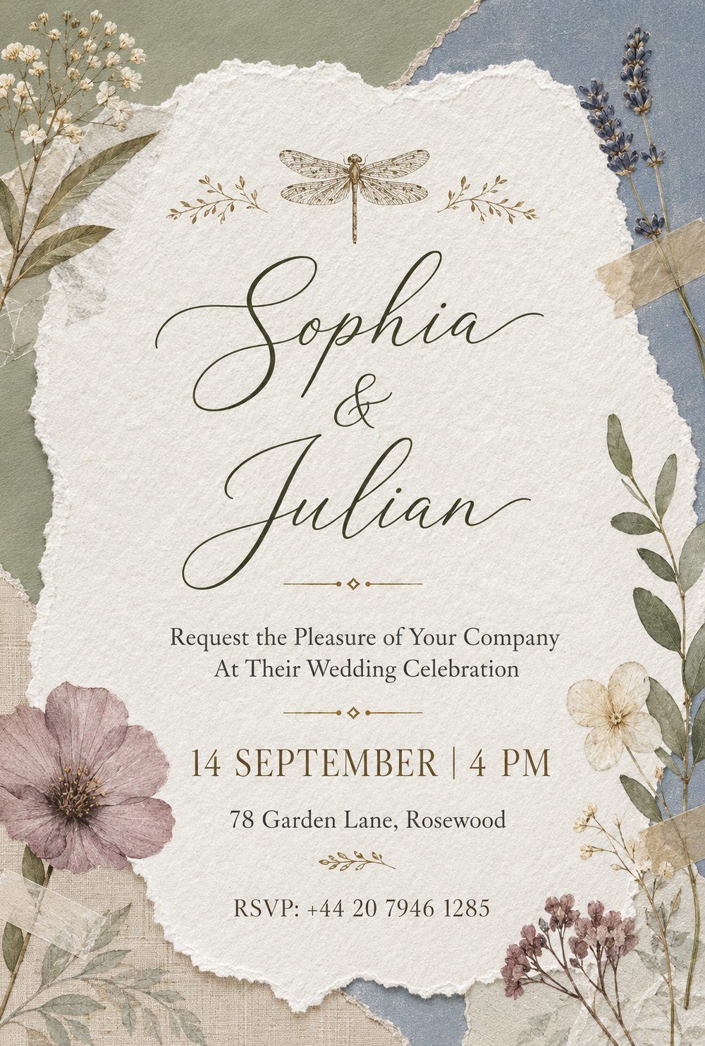 Beige And Brown Rustic Scrapbook Wedding Invitation — A set of Canva templates for a wedding invitation with a beige and brown rustic scrapbook aesthetic, designed for couple