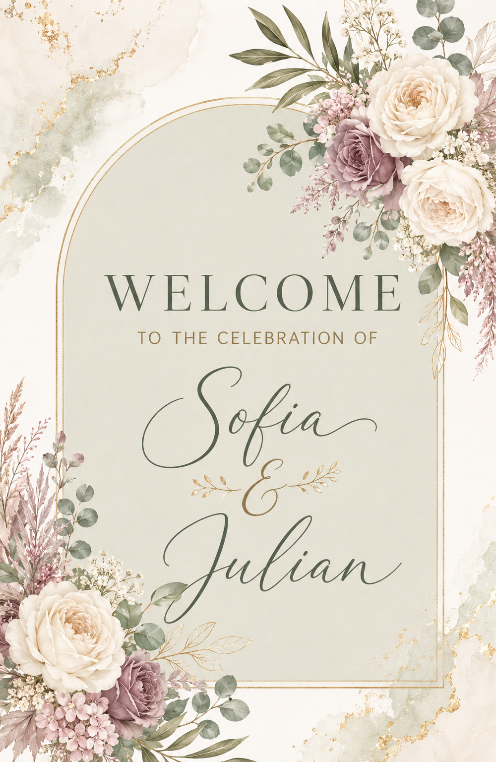 Beige and Gold Organic Watercolor Wedding Magazine Cover A4 — A set of A4 Canva templates for wedding magazine covers, featuring beige and gold organic watercolor designs. Ideal for 