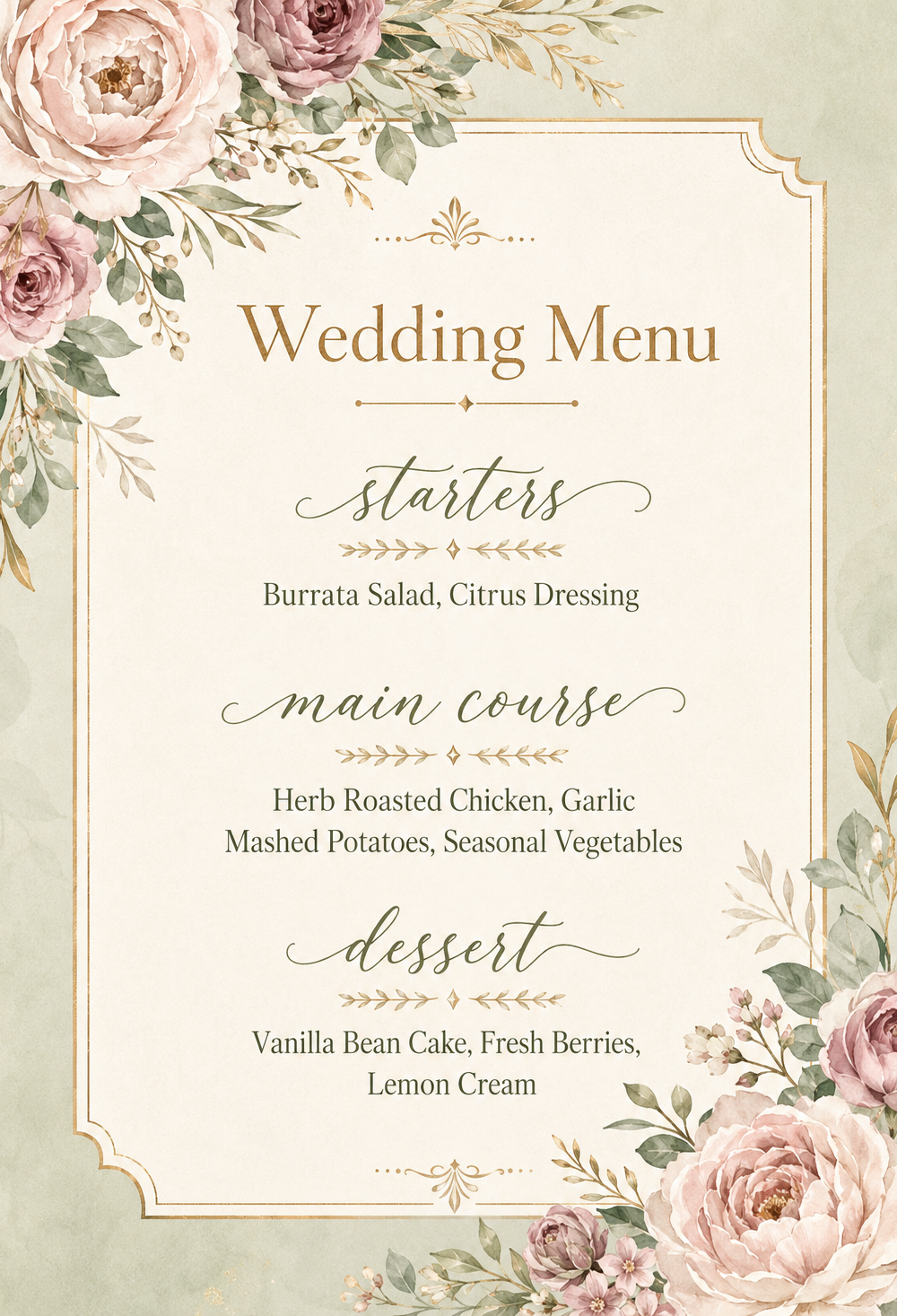 Beige Modern Wedding Menu — A set of Canva templates for a wedding menu with a beige, modern design. Ideal for couples planning a minimalist or neut