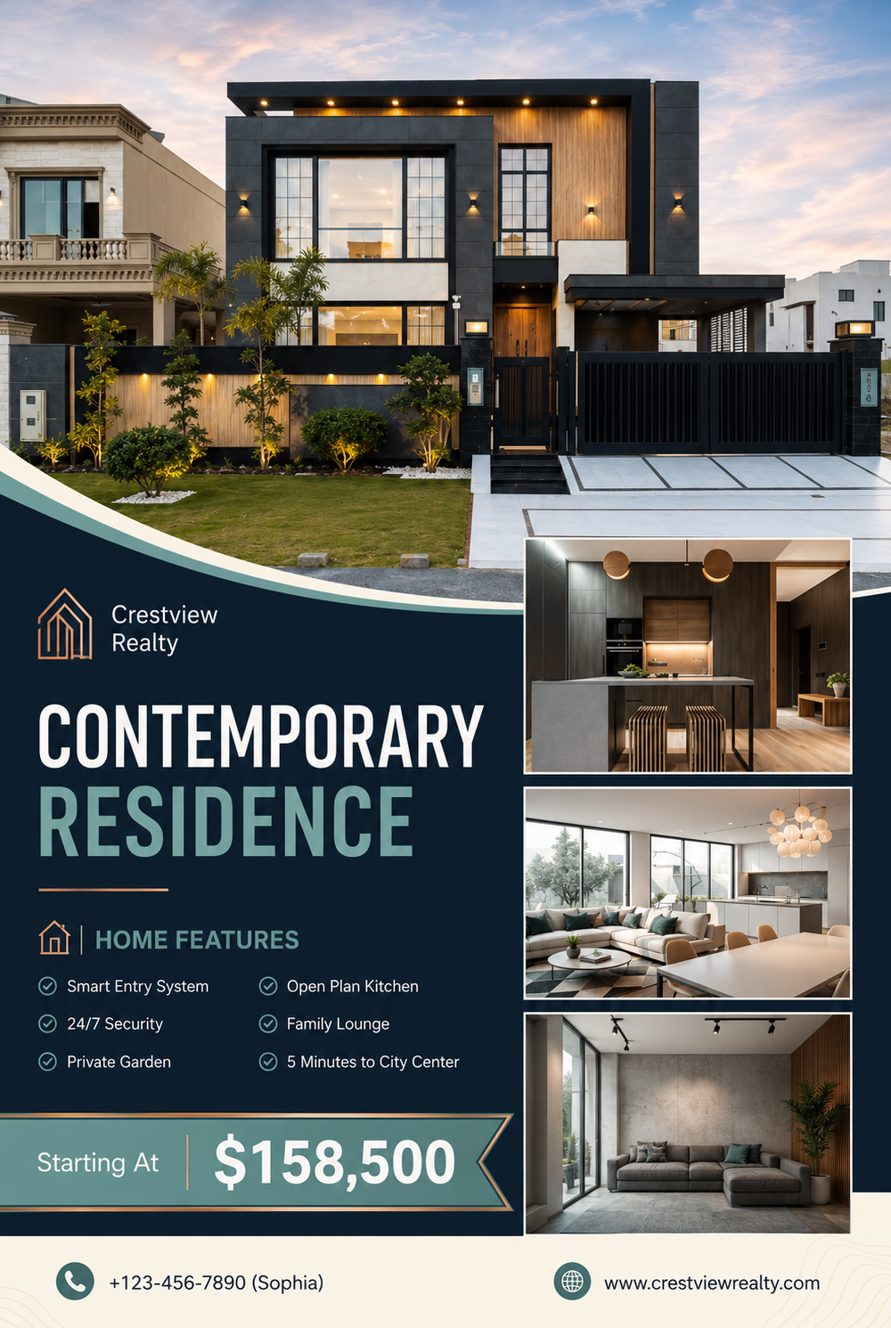 Black and Gold Modern Elegant Photo Collage Real Estate Property Promotion Poster — A Canva template pack for real estate agents to create promotional property posters with a black and gold modern elegant