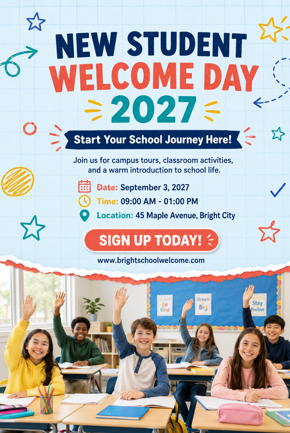 Black and white simple student orientation poster — A Canva template pack for creating simple black and white student orientation posters. Designed for students and educato
