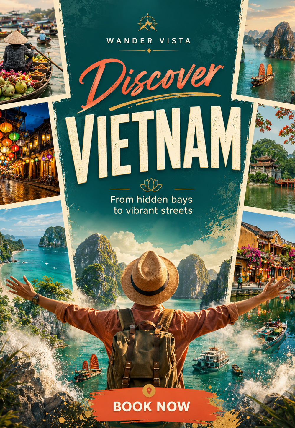 Blue and Yellow Modern Vietnam Travel Instagram Post — A set of Canva templates for Instagram posts, designed for travel influencers or businesses promoting Vietnam trips. Fea